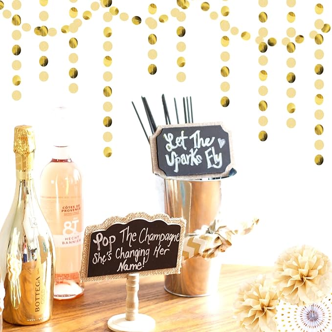 Champagne Gold Engagement Party-Decorations Paper-Garland - 52ft Glitter Wedding Hanging Streamers Banner,Bachelorette Bridal Shower Birthday Christmas Housewarming Backdrop Decor Burgleda