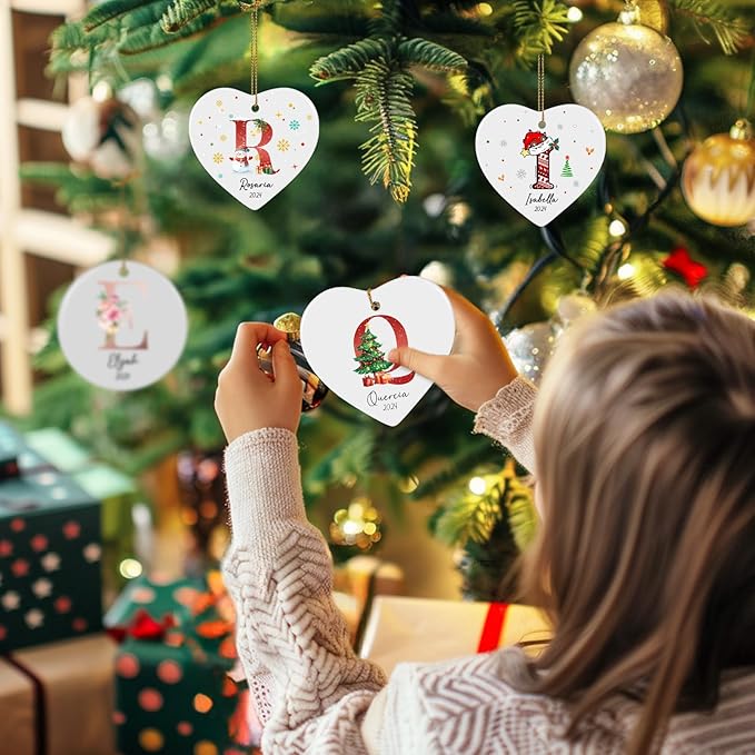 Letter Name Ornaments, Personalized Christmas Ornaments, Custom Initials Ornaments A-Z Monogram Ceramics Name Christmas Decorations