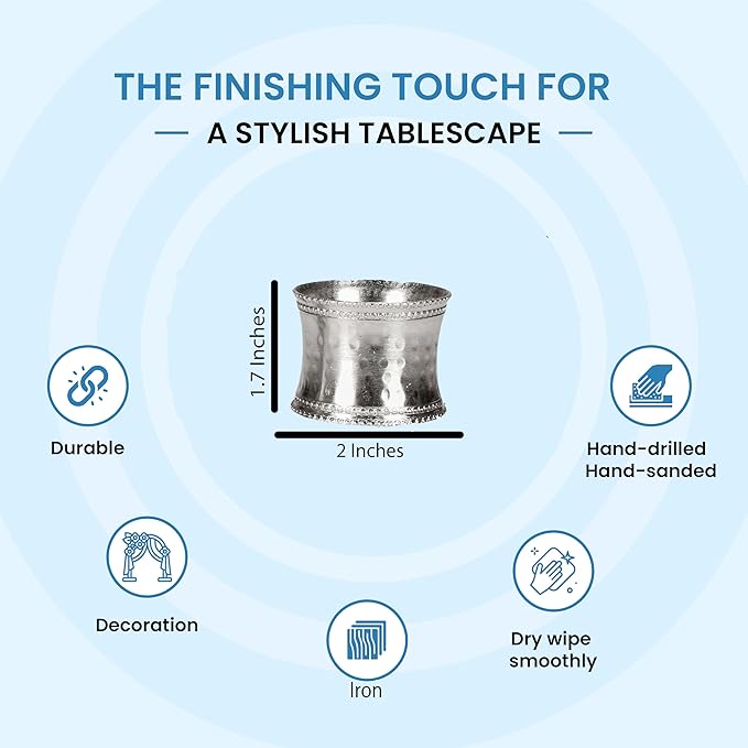 Silver Napkin Rings Set of 12, Heavy Duty Metal Napkin Holder Buckles, Fall Thanksgiving Christmas Napkin Rings, Napkins Rings for Dinner Table Decor, Wedding, Banquet, Party, Easter - CLEENTABLE