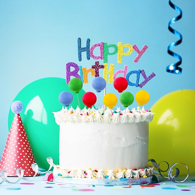 Sieral 40 Pcs Mini Balloon Cake Toppers Colorful Rainbow Cake Topper Round Clay Balls Cupcake Toppers for Birthday Baby Shower Wedding Party Decorations (Classic Color,Clay)