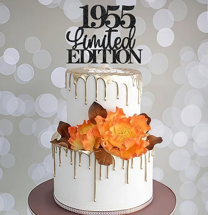 Limited EDITION 1955 Cake Topper - Black Glitter Happy 70th Birthday Party Cake Decoration Supplies, Cheer to 70 Years Cake Bunting Decor for 70th Birthday Party Photo Booth Props