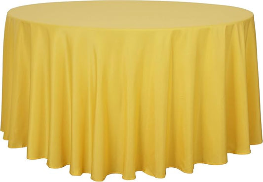 sancua Round Tablecloth - 108 Inch - Water Resistant Spill Proof Washable Polyester Table Cloth Decorative Fabric Table Cover for Dining Tables, Buffet Parties and Camping, Yellow