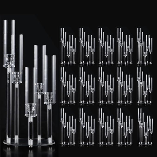 Acrylic Candelabra Centerpieces for Tables,16PCS Clear Candle Holder with Lampshade for Wedding,Halloween,Christmas Party,Fit 0.87 LED Candle candelabros para centros de mesa（22Inches）