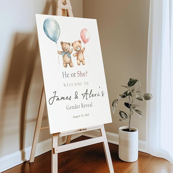 Gender Reveal Welcome Sign – Teddy Bear Balloon Theme,Personalized Teddy Bear Gender Reveal Welcome Sign, He or She Yard Sign, Boy or Girl Gender Reveal Sign, We Can Bearly Wait Gender Reveal .5