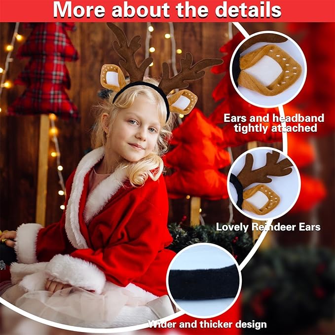 SIOTMERA Deer Antlers Headband, Realistic Reindeer Antlers Headbands Adults,Deer Ears Fashion Head Wear for Washing Makeup Halloween Christmas Party