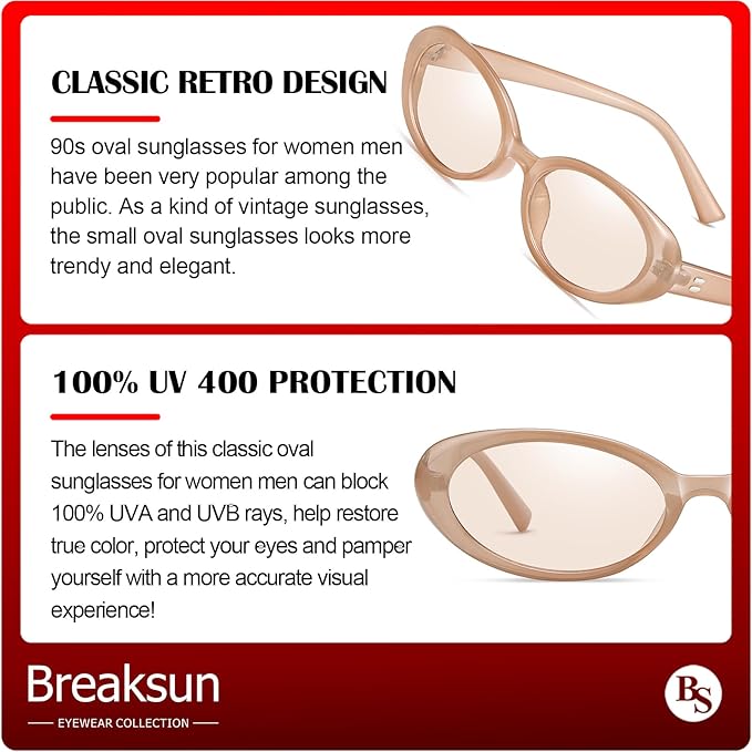Retro Oval Sunglasses for Women Men Fashion Small Oval Sunglasses 90s Vintage Shades