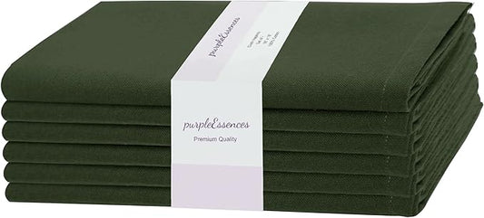 PurpleEssences Set of 6 Cloth Dinner Napkins 100% Cotton 18x18 Inch - Soft Durable Washable - Ideal for Farmhouse Party Christmas Holiday Winter - Perfect Everyday Use Table Linen - Olive Green