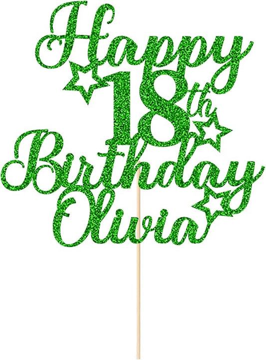 Happy Birthday Cake Topper Personalized Cake Topper Custom Cake Topper Birthday Double Sided Glitter Customized with Any Age Name Cake Decoration(Green)