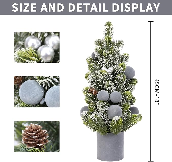 SY Super Bang Small Christmas Tree, 18Inch Grey Artificial Velvet Ball Berry Mini Tabletop Tree Christmas Decorations, for Home Party Thankgivings Xmas Indoor Decor.
