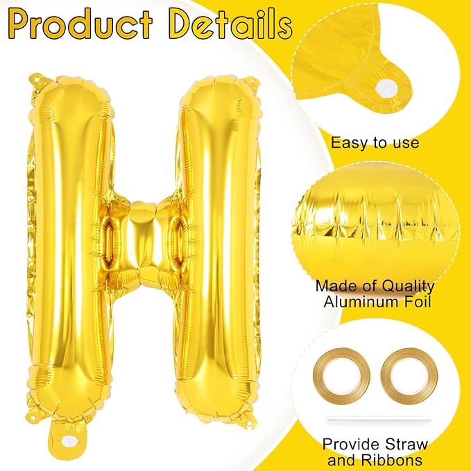 52 Pcs Gold Letter Balloons,16 Inch Foil Alphabet Letter Balloons,Letter A-Z Balloons Banner Custom Phrase Balloons for Birthday Party Wedding Anniversary Decoration (Gold 2 Set)