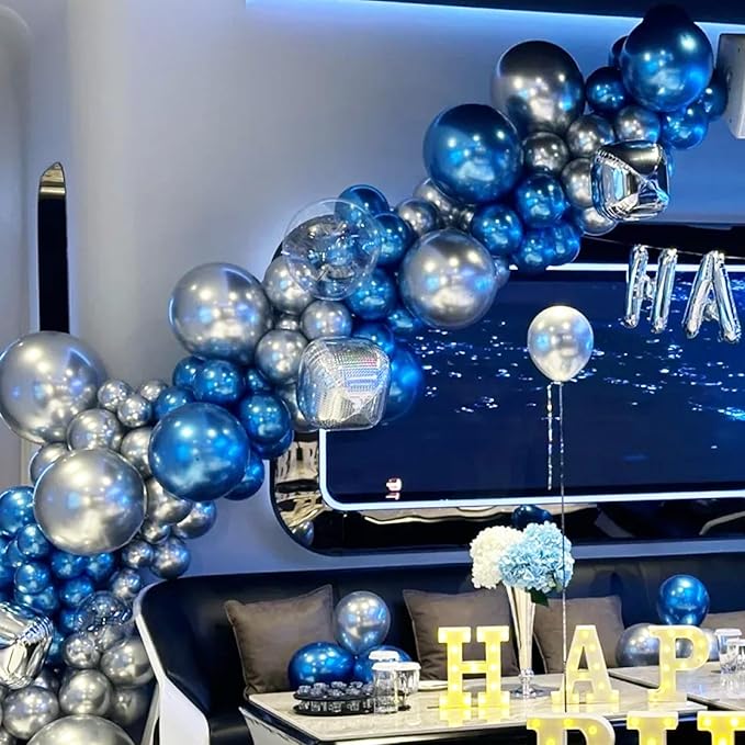 130pcs Metallic Blue Balloons Different Sizes 18" 12" 10" 5" Chrome Blue Latex Balloon Garland Arch Kit for Birthday Baby Shower Graduation Wedding Gender Reveal Party Decorations