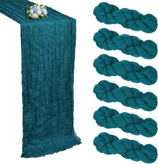 6 Pack Teal Cheesecloth Table Runner 10FT Boho Cheese Cloths Gauze Fabric Table Runners 120 Inch Rustic Sheer for Wedding Birthday Party Baby Shower Centerpiece Home Decorations