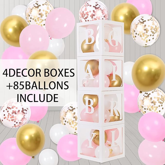 Pink Gold Baby Shower Decor Kit with It's a Girl Backdrop Banner, Balloons, Pink Balloon Garland, Tablecloth and Sash