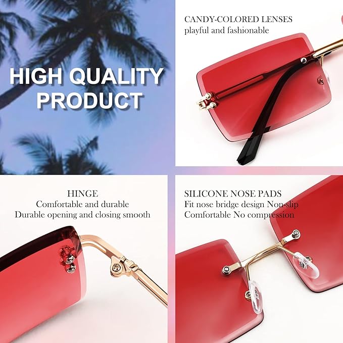 FEISEDY Vintage Rimless Sunglasses Rectangle Frameless Candy Color Glasses Women Men B2642