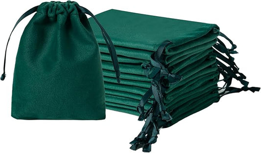 12pcs Forest Green Drawstring Bags 3x4 inches Small Velvet Cloth Gift Bags Jewelry Pouches for Bracelet Storage Wedding Party Favor Christmas