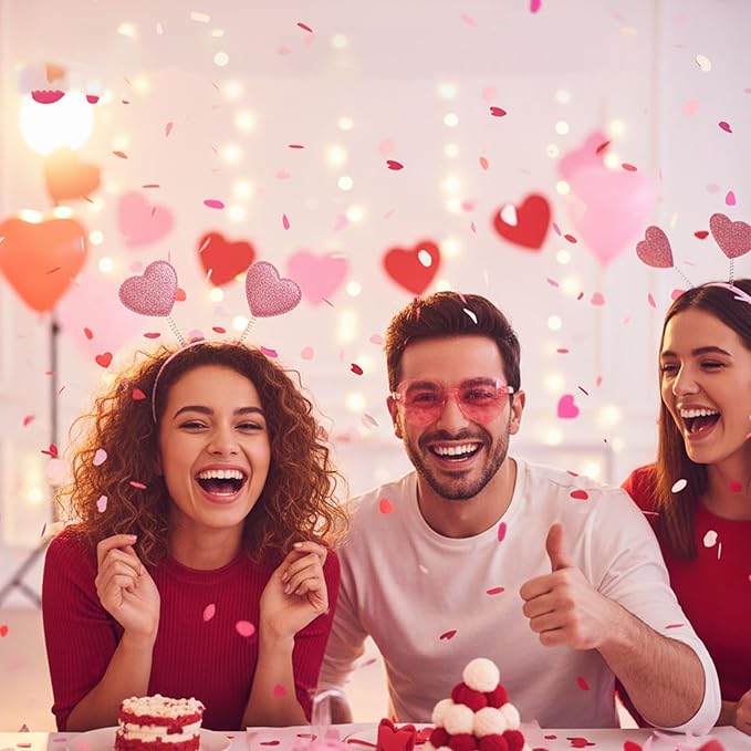Valentines Heart Headband and Heart Sunglasses 24Pcs Pink Valentine's Day Accessories for Women Glitter Cupid Accessories for Valentine Wedding Anniversary Birthday Engagement Party Favors