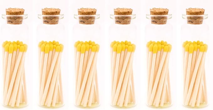 River Birch Decorative Matches in a Bottle with Striker - Cute & Colored Matches - 6 Bottles, Pineapple Yellow Tip, 120 Matches