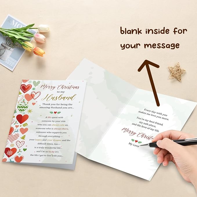 Sweet Poem Christmas Card for Husband, Heartfelt Holiday Card Gift Ideal from Wife, Merry Christmas To My Husband