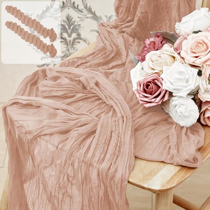 2 Pack 10 Ft Cheesecloth Table Runner Light Pink Gauze Long Table Runners Boho Gauze Cheese Cloth Table Runner Rustic Sheer Runner for Wedding Party Table Decor ( 35 x 120 Inch )