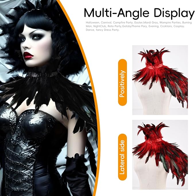 Gothic Natural Feather Shrug Feather Shawl Wrap Cape Victorian Collar for Halloween Cosplay Party Costume Accessories