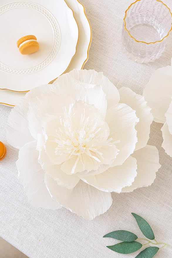Crepe Paper Flowers Decoration for Wall, Artificial Flowers for Wedding Decor,Flower Backdrop Decor,Baby Shower,Birthday Party,Photo Backdrop,Archway Decor, Nursery Wall Decor(White,Set/6)