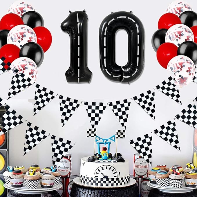 40 Inch Race Car Black Number Balloons Race Car Birthday Party Balloons Large Black Number 9 Balloons Boys 9th Birthday Party Race Car Theme Party Decorations Supplies（Digital 9）