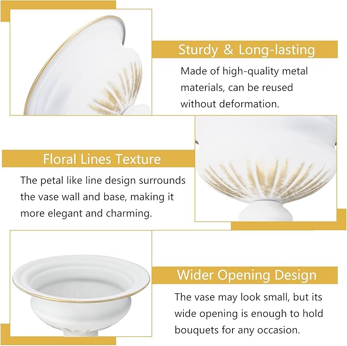 White Wedding Vases for Centerpieces: Small Flower Vase for Tables - 6.5 Inch Metal Compote Bowl Urn Pedestal for Party Anniversary Event Home Decor Set of 10