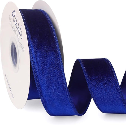 Ribbli Royal Blue Velvet Wired Ribbon 1.5 Inch Velvet with Satin Christmas Ribbon for Gift Wrapping Christmas Tree Decoration Crafts Wreaths Supplies-Continuous 10 Yards