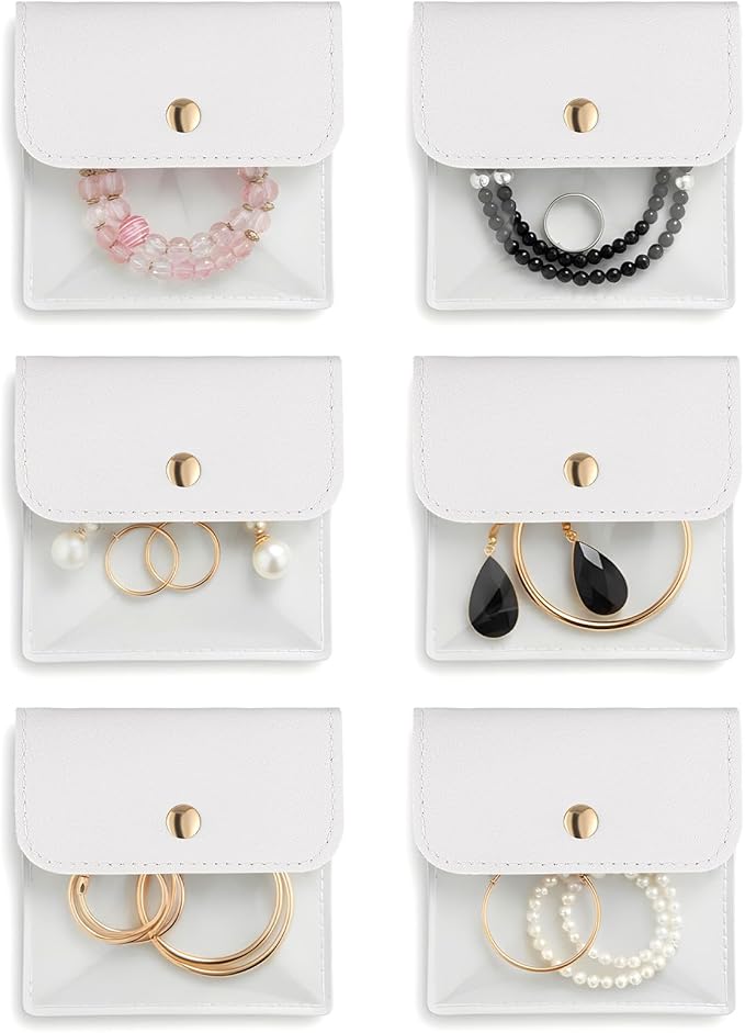 6 Pcs 3.7'' Mini Travel Clear Jewelry Bags Luxury Small Gift Jewelry Pouches Snap Button Envelope Style Packaging for Women