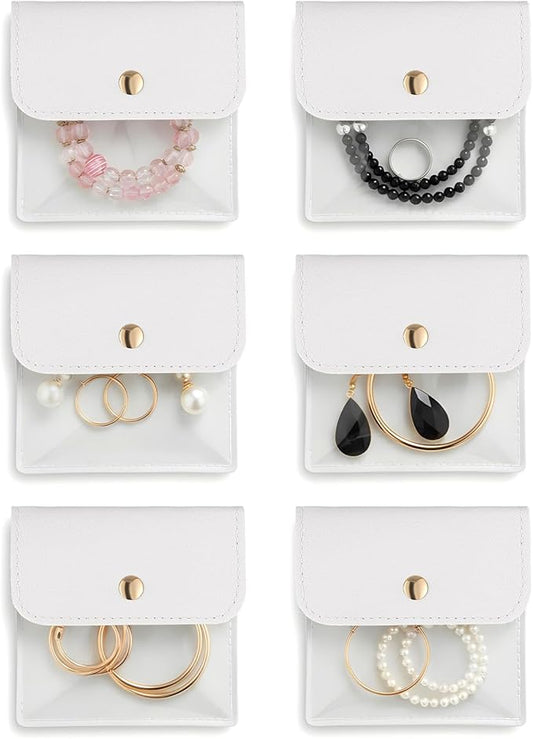 6 Pcs 3.7'' Mini Travel Clear Jewelry Bags Luxury Small Gift Jewelry Pouches Snap Button Envelope Style Packaging for Women