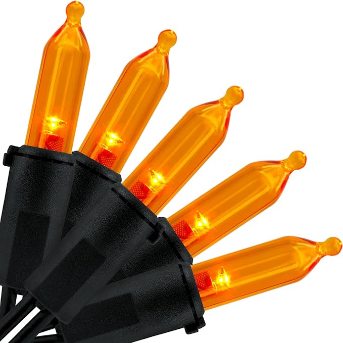 YULETIME Orange LED Christmas Lights with Black Wire, 33 ft 100 Count UL Certified Commercial Grade Halloween String Light Set (Orange - Black Wire)