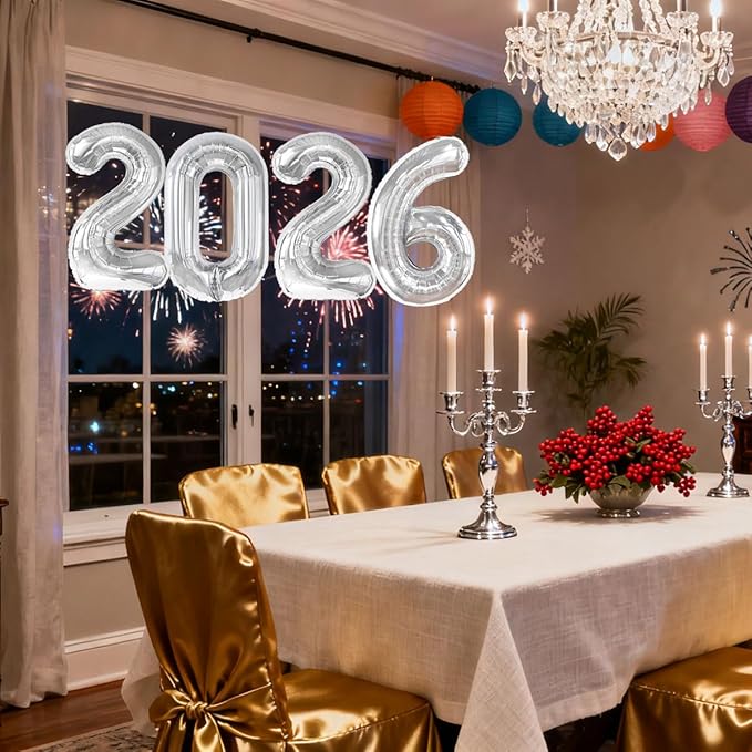 Silver 2026 Balloons New Years Balloons 2026 Balloon Nnumbers for Happy New Year Decorations 2026 Signs Graduation Anniversary Balloons Decor