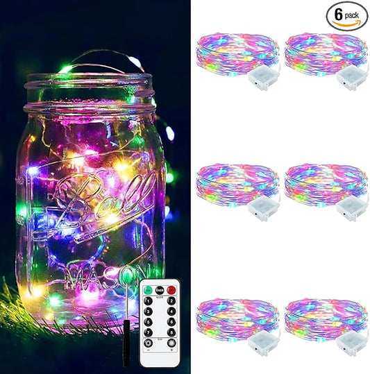 ZGWJ 6 Pack Fairy Lights Battery Operated with Remote, 7ft 20LED Mini Fairy String Lights with Timer 8 Modes Waterproof for Halloween Christmas Tree DIY, Parties, Bedroom Decorations Multicolored