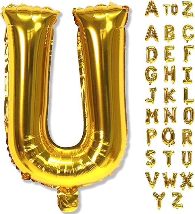 Large Custom Balloon Letters U, 40 Inch Helium Alphabet Word Balloons Decor, Big Self Inflating Foil A-Z Gold Letter Name Balloons for Boys Women Birthday Anniversary Party Decorations Supplies