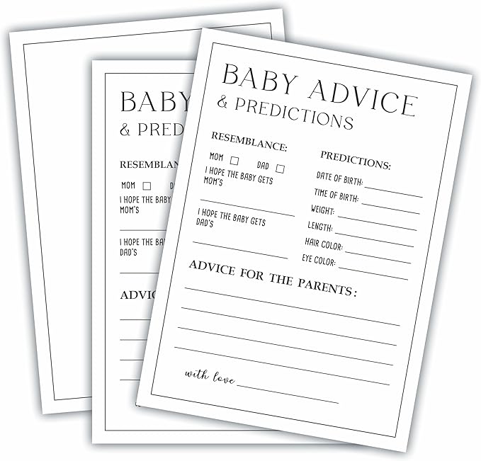 5" X 7" Baby Shower Party Games-Set Of 30 Minimalism Black & White-Prediction & Advice Game For Guest-Wishes For Baby-Baby Announcement Gender Reveal Game Card 01