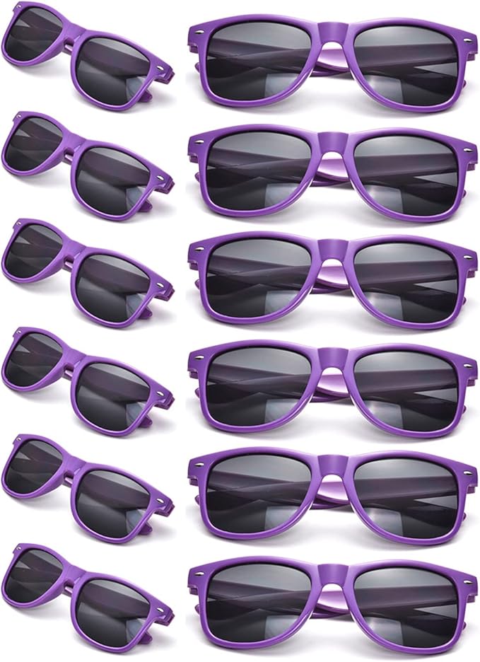 12 Pack Neon Colors Sunglasses Classic Retro Party Favors Sunglasses for Unisex Adult