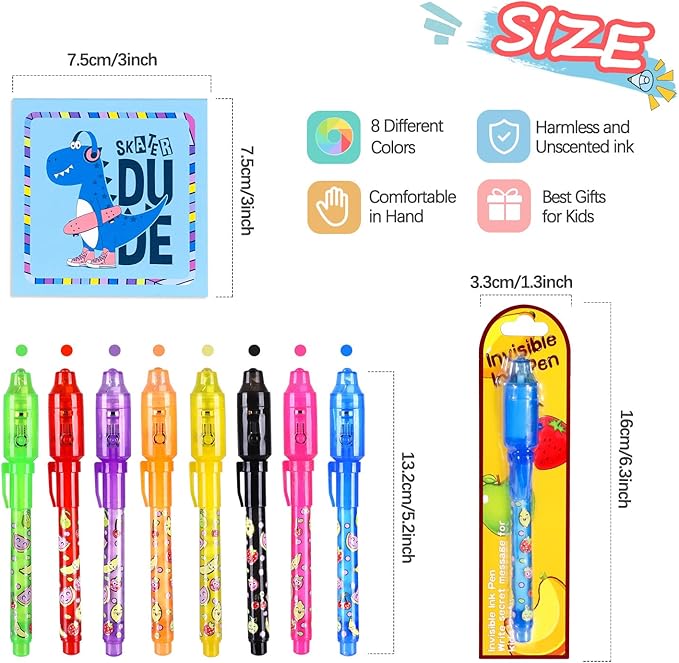 TAFULOR Invisible Ink Pen for Kids, Birthday Party Favors for Girls Boys, Spy Pens with UV Light Secret Message Magic Markers, Goody Bag Stuffers Toys for 4-12 Year Old Girls Boys Gift (24PCS)