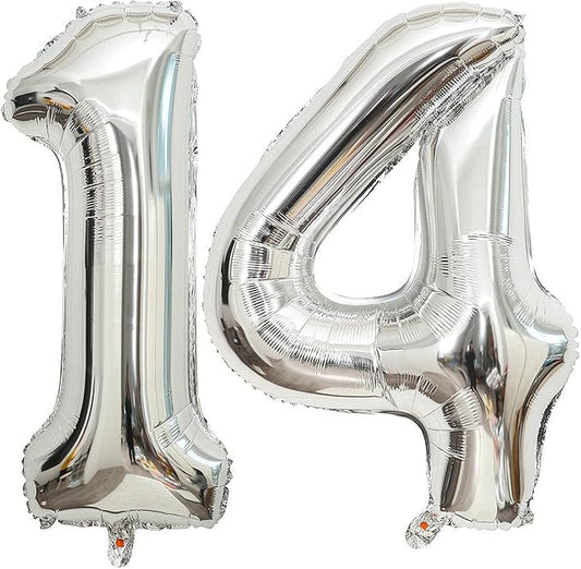 40 Inch Silver 14 Number Balloons Giant 14 or 41 Balloons Silver Birthday 14 Balloons 14th Birthday Anniversary Party Decorations Supplies