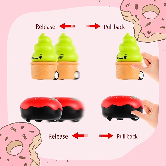 Small Pull Back Toy Cars Set,12 PCS Mini Racing Vehicles for Holiday Birthday Party Favors,Goodie Bag Stuffers,Classroom Prizes,Bulk Toys for Kids (Donut and Cupcake Design)