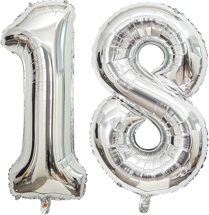 40 Inch Silver 18 Number Balloons Giant 18 Balloons Silver Birthday 18 Balloons 18th Birthday Anniversary Party Decorations Supplies