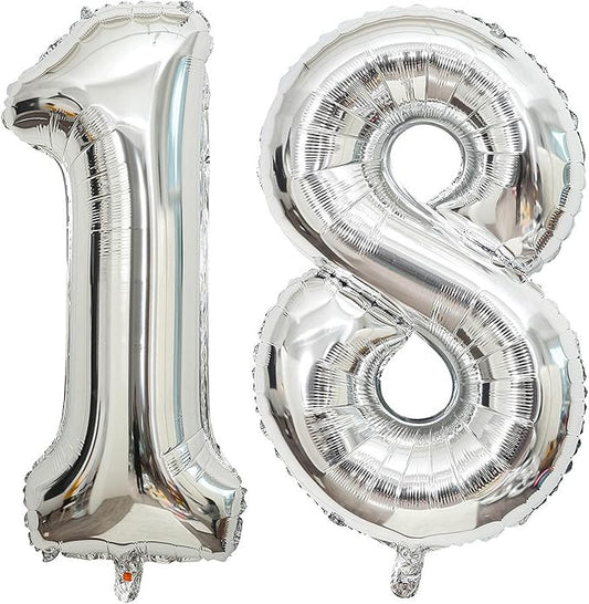 40 Inch Silver 18 Number Balloons Giant 18 Balloons Silver Birthday 18 Balloons 18th Birthday Anniversary Party Decorations Supplies