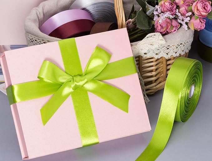 1 Inch Apple Green Solid Satin Ribbon, 50 Yards Craft Fabric Ribbon for Gift Wrapping Floral Bouquets Wedding Party Decoration