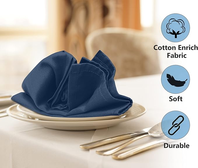 Ruvanti Cloth Napkins Set of 6, 18x18 Inches Napkins Cloth Washable, Soft, Durable, Absorbent, Cotton Blend. Table Dinner Napkins Cloth for Hotel, Lunch, Restaurant, Wedding Parties - Ocean Blue