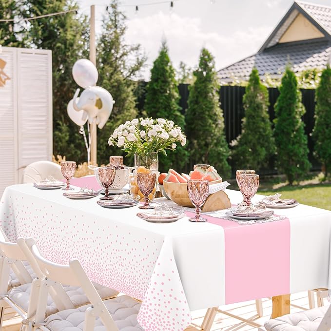 WNINK 4 Pack Pink and Blue Tablecloths, Gender Reveal Disposable Plastic Waterproof Table Cover for Boy or Girl Gender Reveal Party, Baby Shower, Birthday Party Decorations 54" x 108"