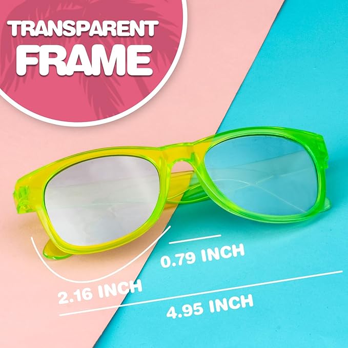 12 Pack Kids Sunglasses Hawaiian Party Favors with UV400 Protection, 12 Colors Neon Sunglasses in Bulk for Boys Girls Birthday, Beach, Summer Pool Party Supplies, Goody Bag Stuffers, Classroom Gift