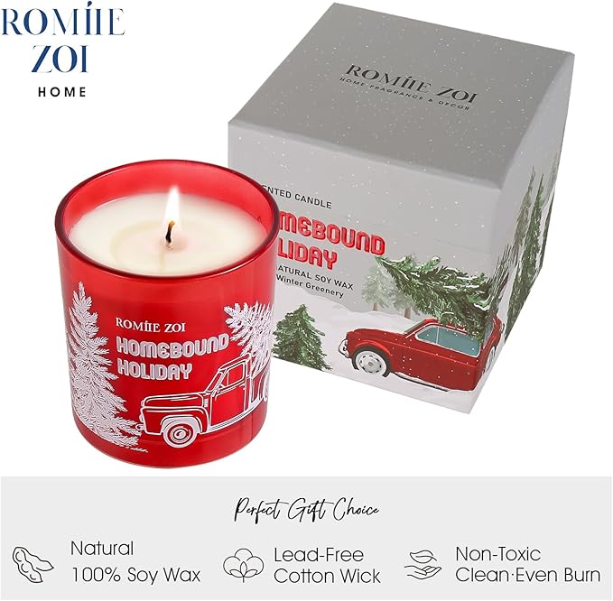 ROMIIE ZOI Christmas Scented Jar Candle - 6oz Soy Wax - Holiday Infused with Winter Greenery Aroma - with Beautiful Box Special for Decoration Gifts