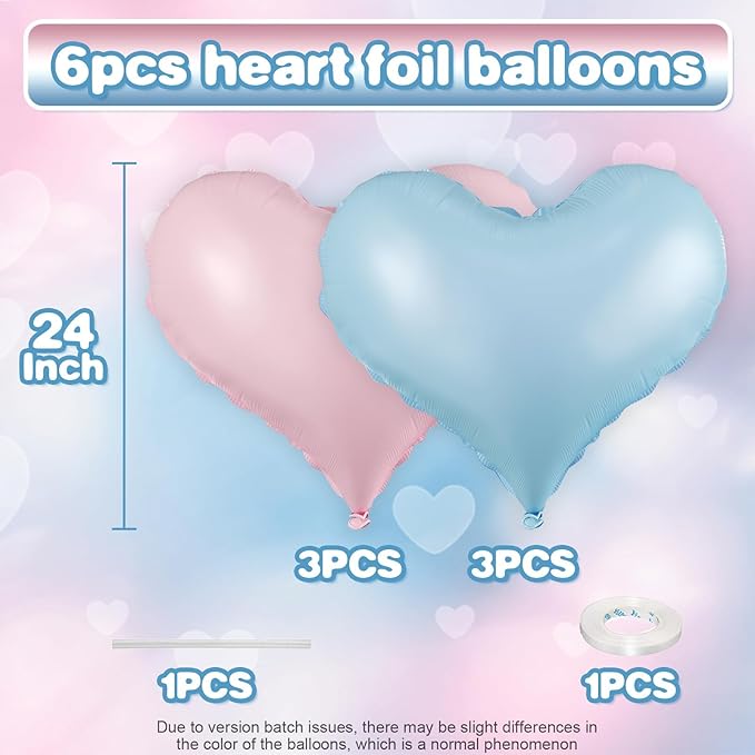 Pink Blue Heart Balloons,24Inch Large Pink Heart Foil Balloons for Valentine's Day Birthday Wedding Baby Shower Anniversary Party Decorations