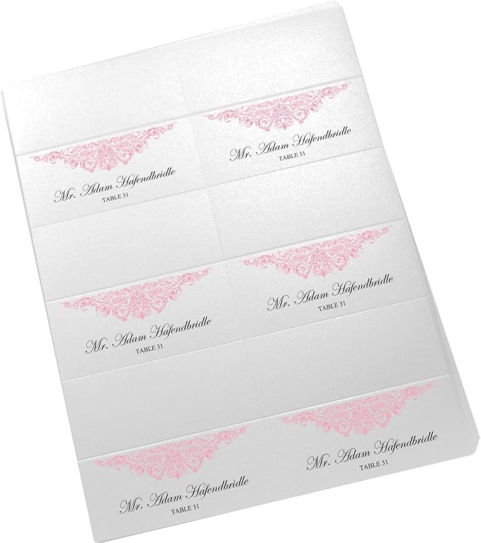 Paisley Printable Place Cards, Pink (Choose Color), Set of 150 (25 Sheets), Laser & Inkjet Printers - Wedding, Party, Dinner, and Special Events - Made in the USA