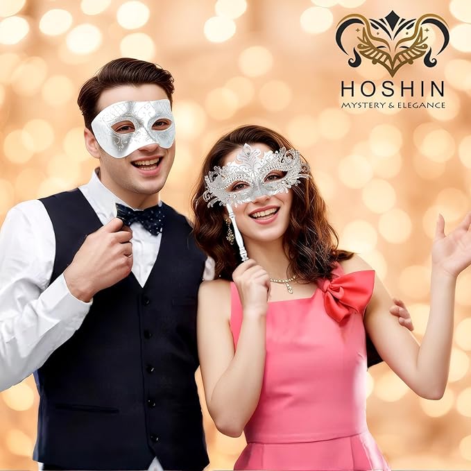 Hoshin Masquerade Mask for Couple, Mardi Gras Deecorations Venetian Masks with Stick for Womens