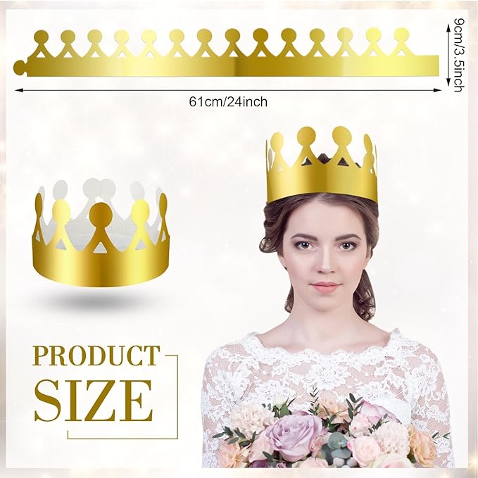 Crtiin 100 Pcs Gold Paper Crowns Birthday Party Bulk for Adults Classroom Students Hat Supplies Favors (Cute Style)